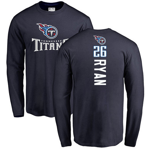 Tennessee Titans Men Navy Blue Logan Ryan Backer NFL Football #26 Long Sleeve T Shirt